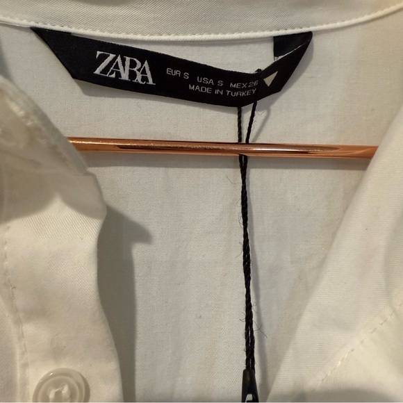 NWT Zara White Cotton Short Shirt Dress Size S Pleated - Picture 3 of 9